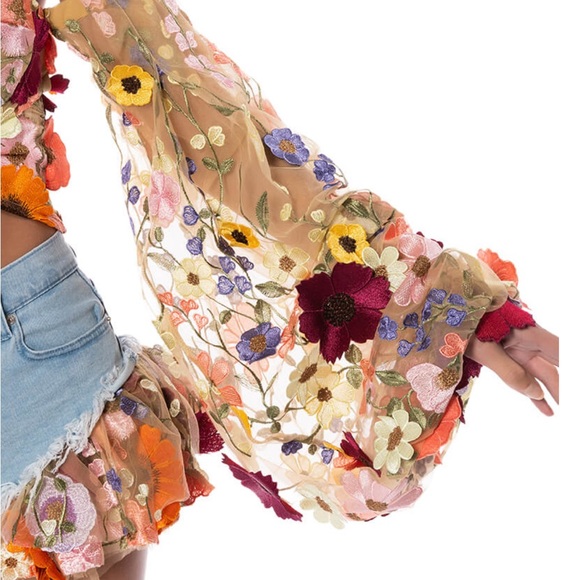 Floral Embroidered Sheer Top - Picture 4 of 4